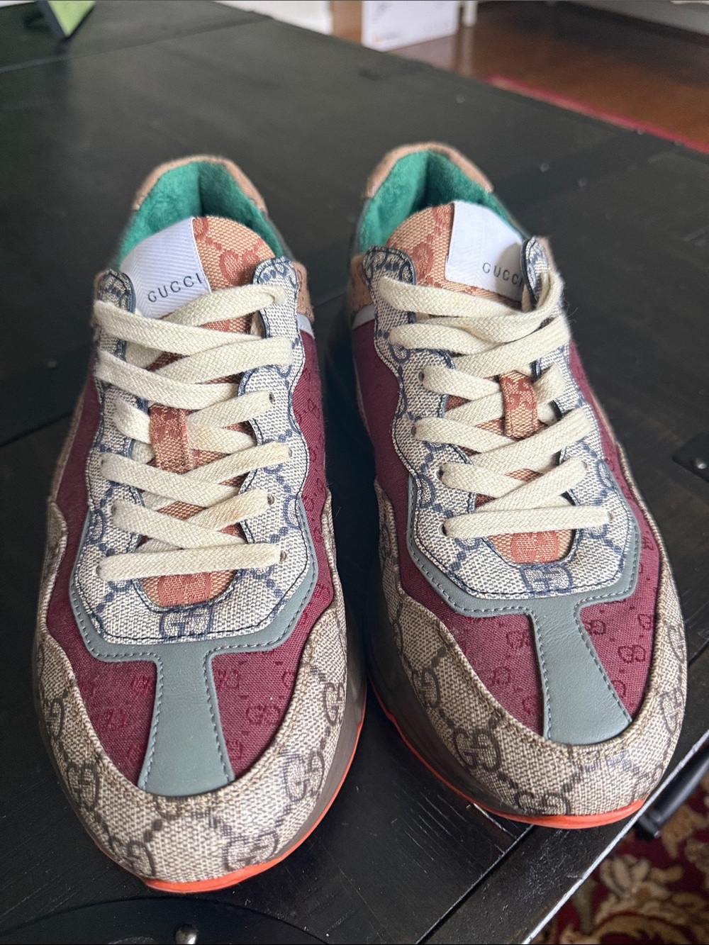 Gucci Multicolor Beige Burgundy Teal Runner Sneakers - Picture 2 of 5